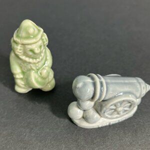 Wade Whimsies 2 Vintage Miniature Figurines Clown with Bucket human Cannonball